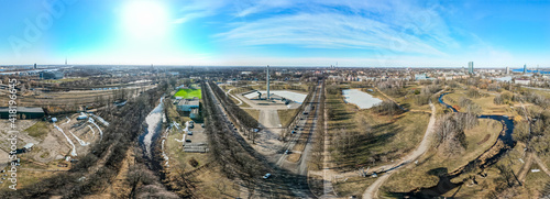 World War II Victory Monument to Soviet Army in Riga. Victory park in Riga, Latvia. Victory monument. View from above. Panorama of the city. © Uldis Laganovskis