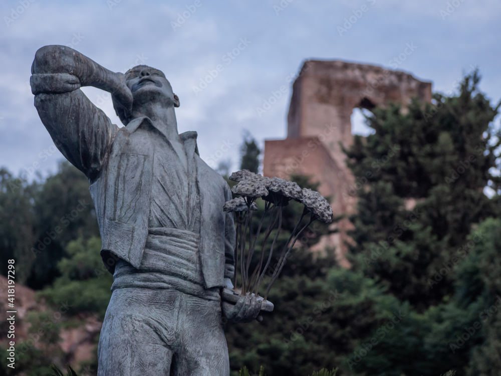 Sculpture in the Park near the Alcazaba, Estatua del Biznaguero, Malaga, Turism, spain