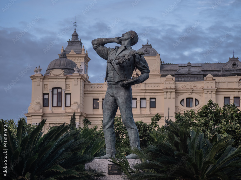 Sculpture in the Park near the Alcazaba, Estatua del Biznaguero, Malaga, Turism, spain