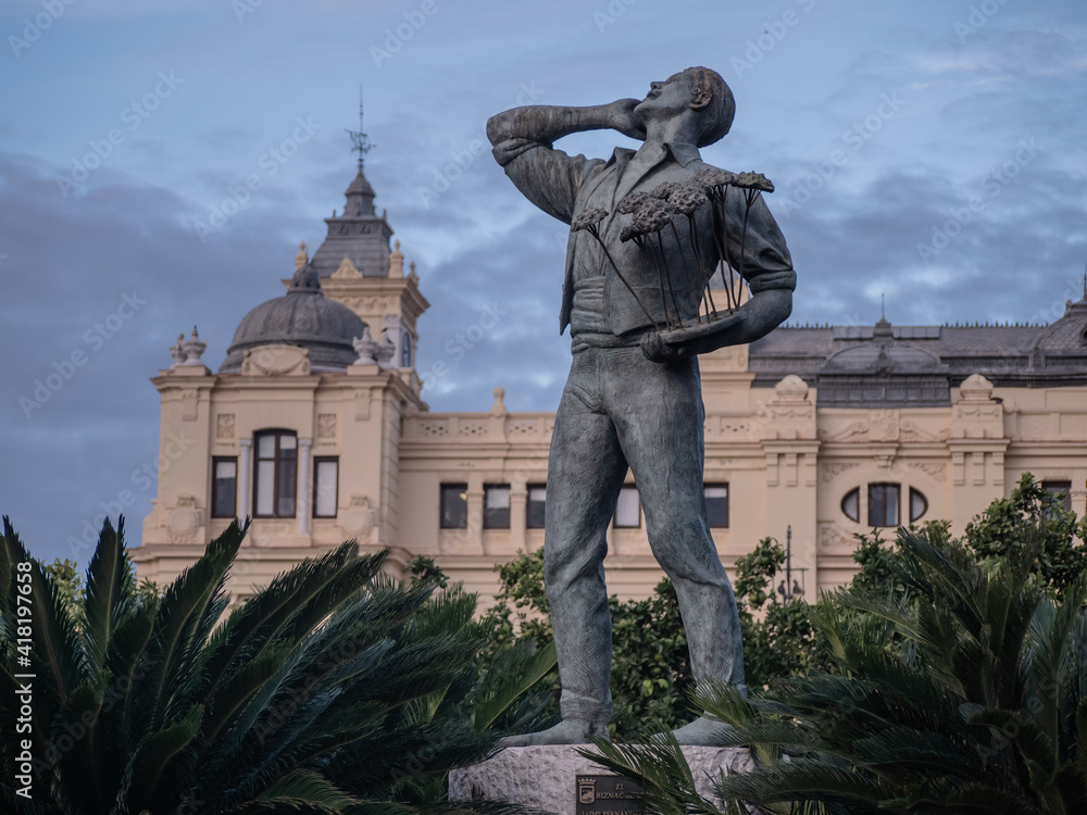 Sculpture in the Park near the Alcazaba, Estatua del Biznaguero, Malaga, Turism, spain