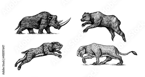 Fotografija Woolly rhinoceros Cave bear and lion