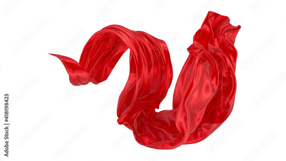 Beautiful flowing fabric of red wavy silk or satin. 3d rendering image. Beautiful flowing fabric of red wavy silk or satin. 3d rendering image.