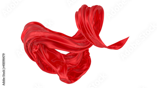 Beautiful flowing fabric of red wavy silk or satin. 3d rendering image.