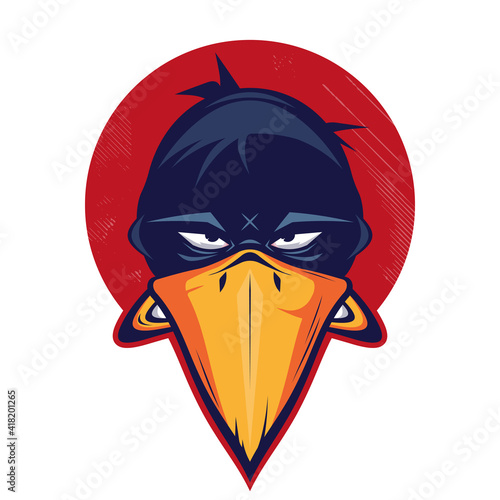 angry cartoon bird in a badge vector illustration