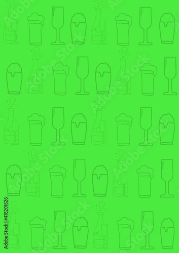 Multiple rows of drink glasses pattern on green background