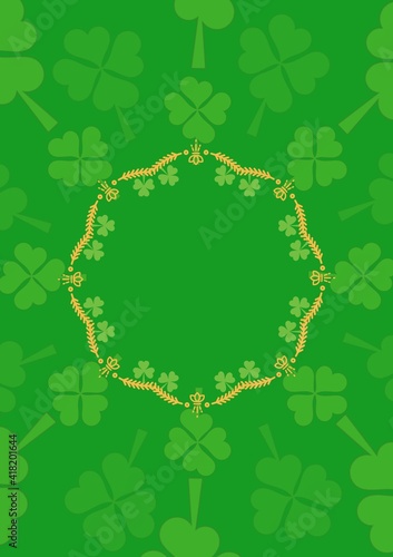 Frame with multiple clover pattern on green background