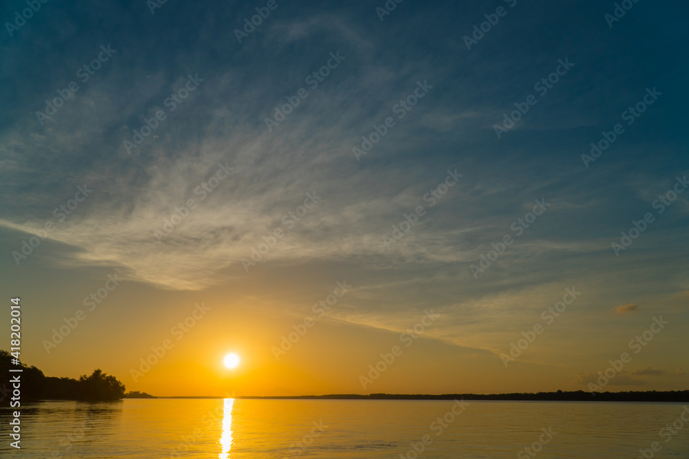 sunset uruguai river colorful clouds