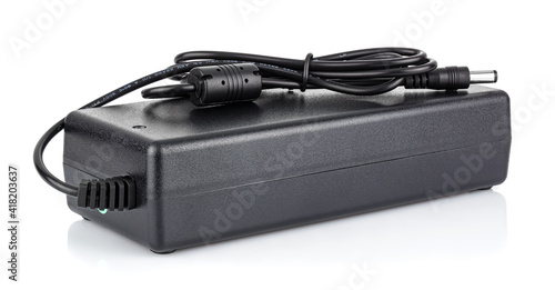 Power supply of PoE ethernet switch isolated on white background