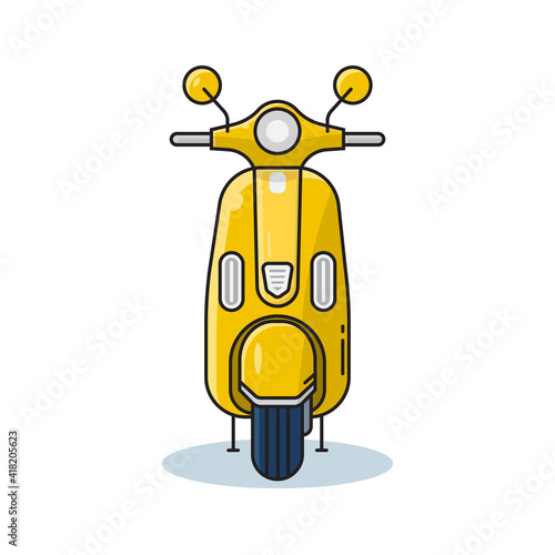 scooter vintage motorcycle with yellow color, front view, vector illustrator