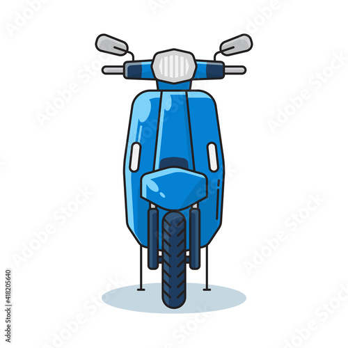 old motorcycle, vintage scooter with blue color, front view, vector illustration