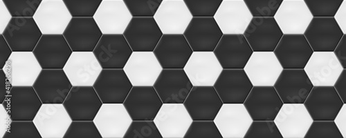White and black hexagon ceramic tiles. Modern seamless pattern, combination of white and black colored hexagon ceramic tiles. 