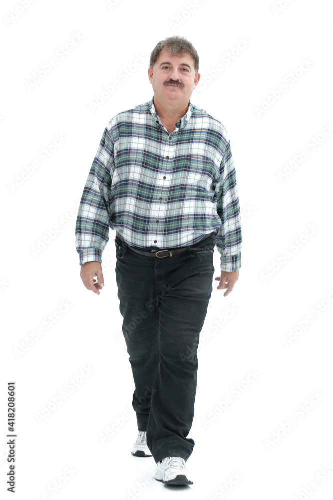 an elderly man in a checkered shirt goes forward an elderly man in a checkered shirt goes forward