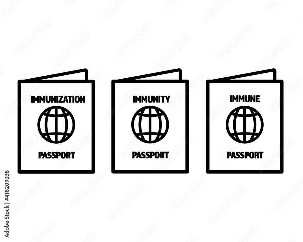Vaccine passport vector flat design - Passport with mark of immunity and vaccination from Covid-19 for safe travel after global pandemic of Coronavirus. Vaccine passport vector flat design - Passport with mark of immunity and vaccination from Covid-19 for safe travel after global pandemic of Coronavirus.