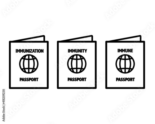 Vaccine passport vector flat design - Passport with mark of immunity and vaccination from Covid-19 for safe travel after global pandemic of Coronavirus.
