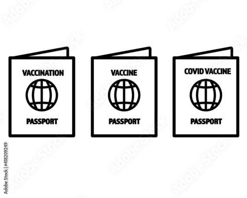 Vaccine passport vector flat design - Passport with mark of immunity and vaccination from Covid-19 for safe travel after global pandemic of Coronavirus.