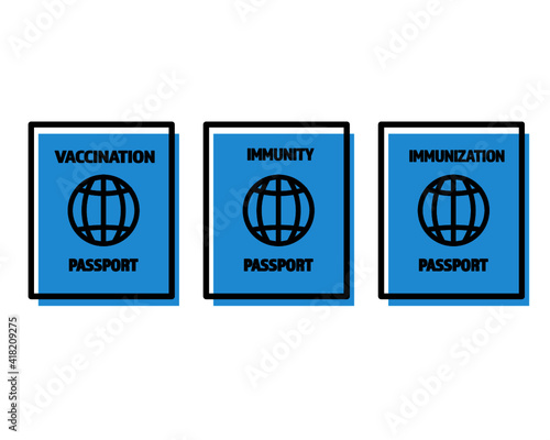 Vaccine passport vector flat design - Passport with mark of immunity and vaccination from Covid-19 for safe travel after global pandemic of Coronavirus.