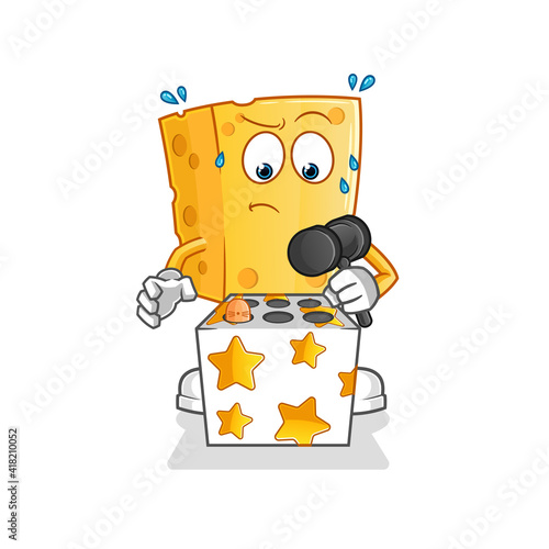 cheese play whack a mole mascot. cartoon vector