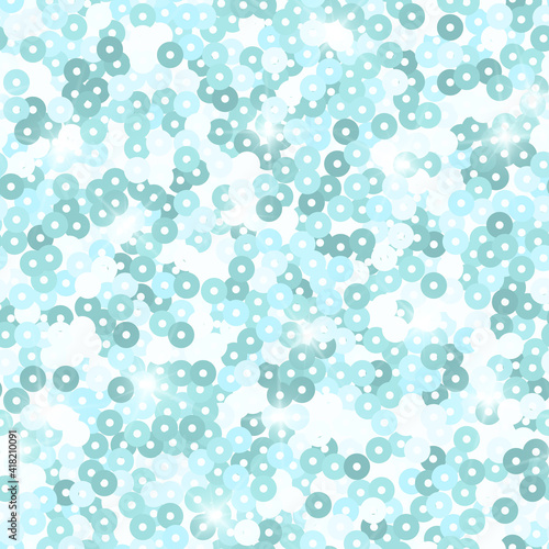 Glitter seamless texture. Admirable mint particles. Endless pattern made of sparkling sequins. Cool