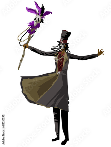 voodoo man with hat and skull staff