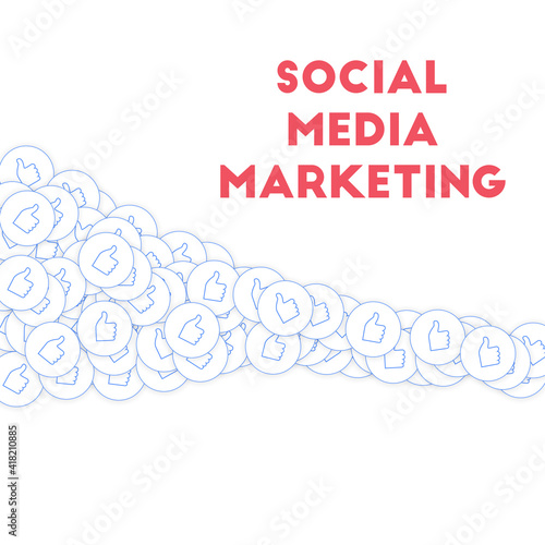 Social media icons. Social media marketing concept. Falling scattered thumbs up. Square shape elemen