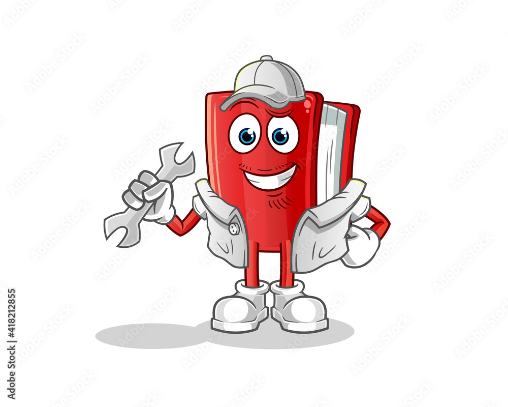 book mechanic cartoon. cartoon mascot vector book mechanic cartoon. cartoon mascot vector