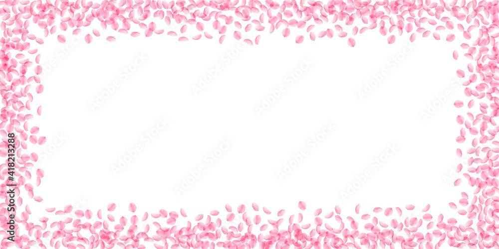 Sakura petals falling down. Romantic pink silky small flowers. Thick flying cherry petals. Wide scat Sakura petals falling down. Romantic pink silky small flowers. Thick flying cherry petals. Wide scat