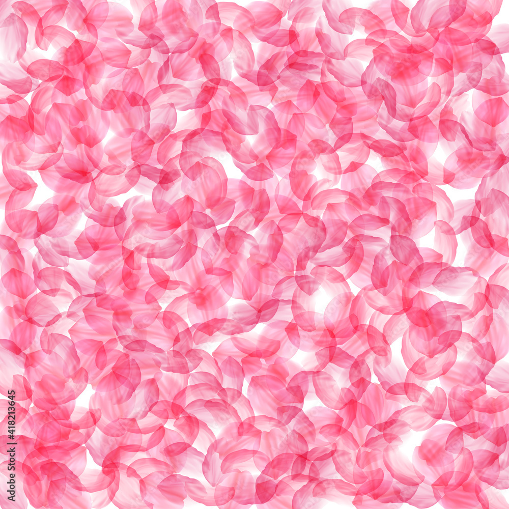 Sakura petals falling down. Romantic pink silky big flowers. Thick flying cherry petals. Scattered p Sakura petals falling down. Romantic pink silky big flowers. Thick flying cherry petals. Scattered p