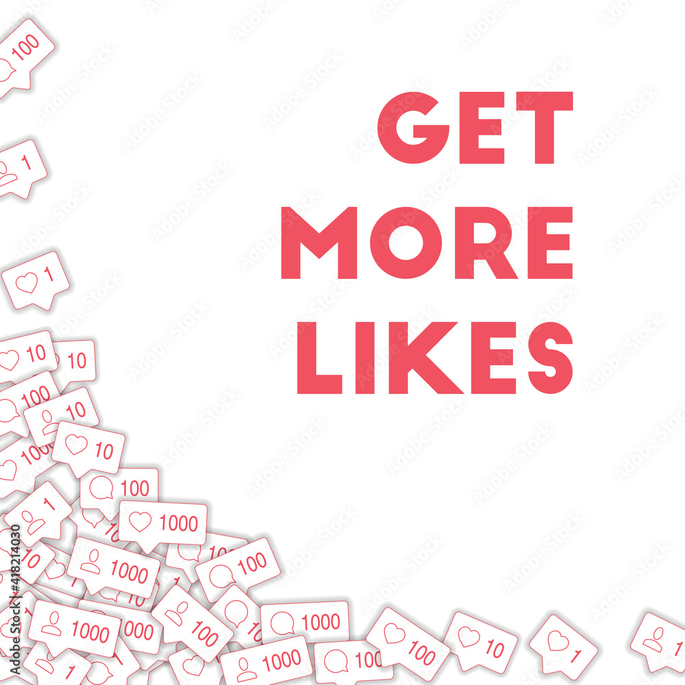 Plakat Social media icons. Get more likes concept. Falling counter comment friend notification. Divine abst