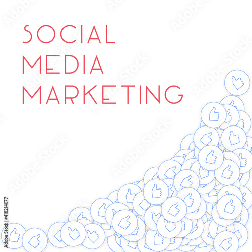 Social media icons. Social media marketing concept. Falling scattered thumbs up. Bottom right corner