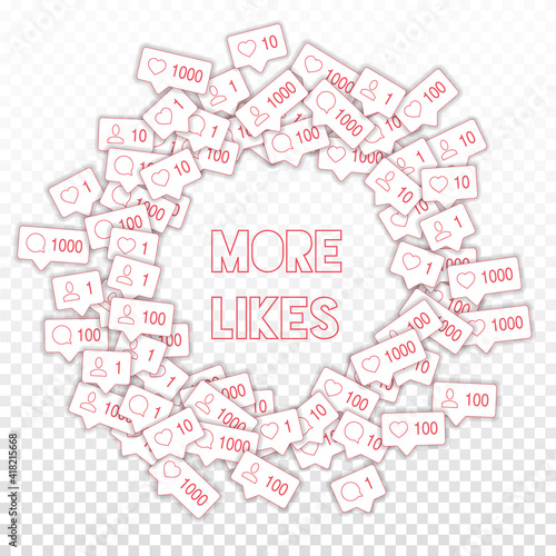Social media icons. Social media marketing concept. Falling counter comment friend notification. Rou