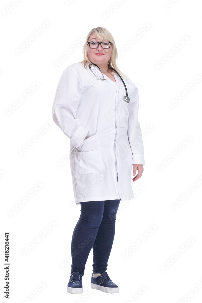 smiling female doctor with a stethoscope. isolated on a white background. smiling female doctor with a stethoscope. isolated on a white background.