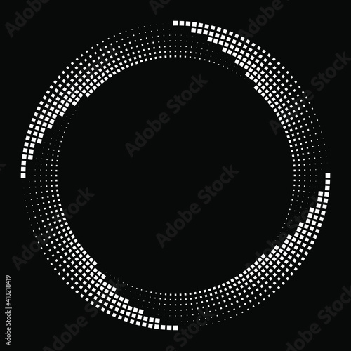 White square halftone dotted stripes in ring form. Geometric art. Trendy design element for frame, logo, blackout tattoo, symbol, web, prints, posters, template, pattern and abstract background