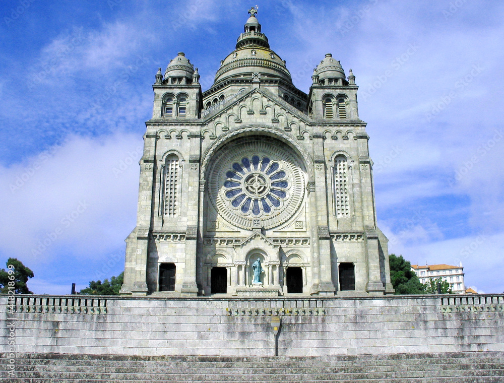 Modern Roman Catholic church in Viana do Castello, Portugal, Europe, styled after much older calssic buildings of similar religious purpose, a major tourist attraction in the area.