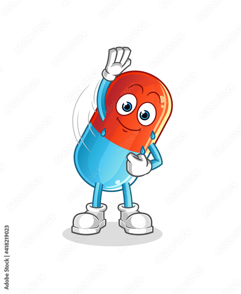 medicine stretching character. cartoon mascot vector