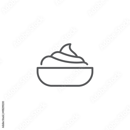 Sour cream bowl icon, color, line, outline vector sign, linear style pictogram isolated on white. Symbol, logo illustration