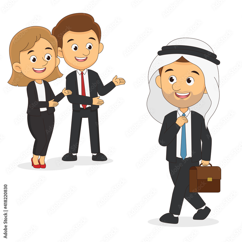 Two Business or manager standing welcome for new Funding source Two Business or manager standing welcome for new Funding source