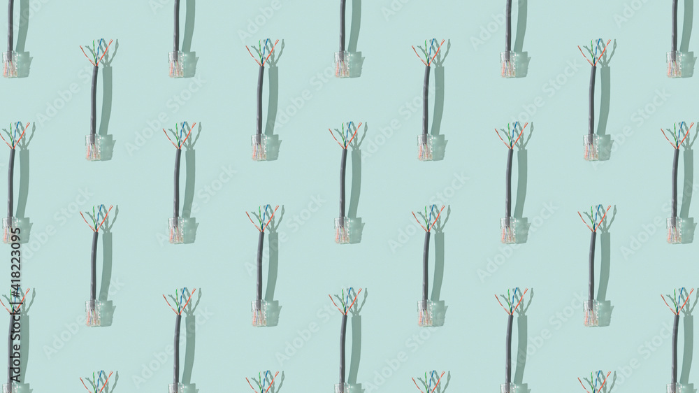 A pattern of cut pieces of rj-45 cable. A pattern of cut pieces of rj-45 cable.