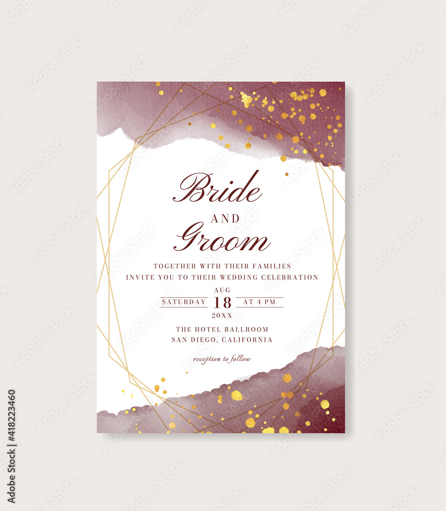 abstract gold ink watercolor invitation card template
