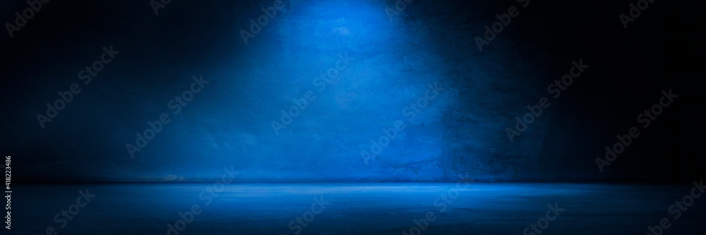 Blue concrete wall and floor with light and shadow backgrounds, use for ...