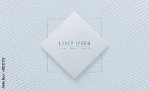 Abstract wavy smooth cross lines pattern on gray background with paper cut square shapes. Vector illustration