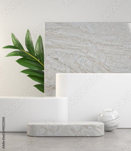 Wallpaper Mural Mockup White Step Podium Set With Concrete And Tropical Plant Abstract Background 3d Render Torontodigital.ca