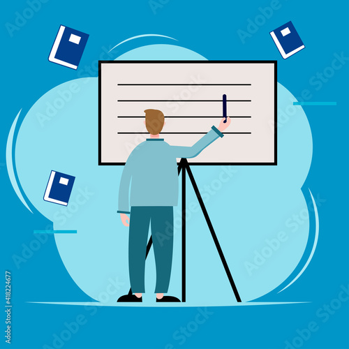 flat design illustration, teacher teaching illustration, teacher writing on the board