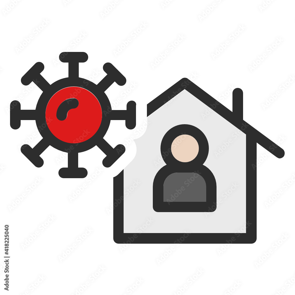 Person stay home to be protected from coronavirus pandemic, user in a house with virus outside vector icon concept Person stay home to be protected from coronavirus pandemic, user in a house with virus outside vector icon concept