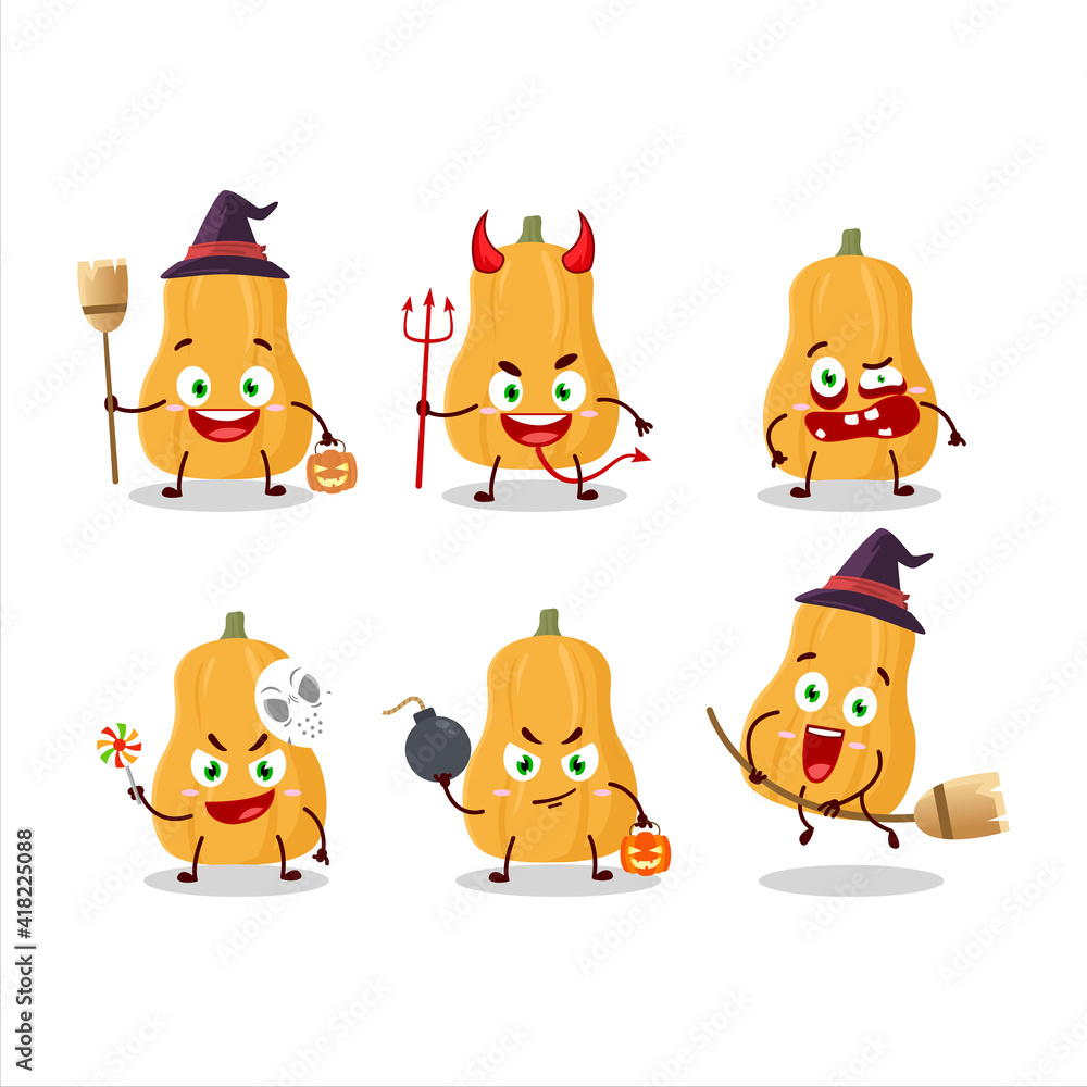 Halloween expression emoticons with cartoon character of butternut squash Halloween expression emoticons with cartoon character of butternut squash