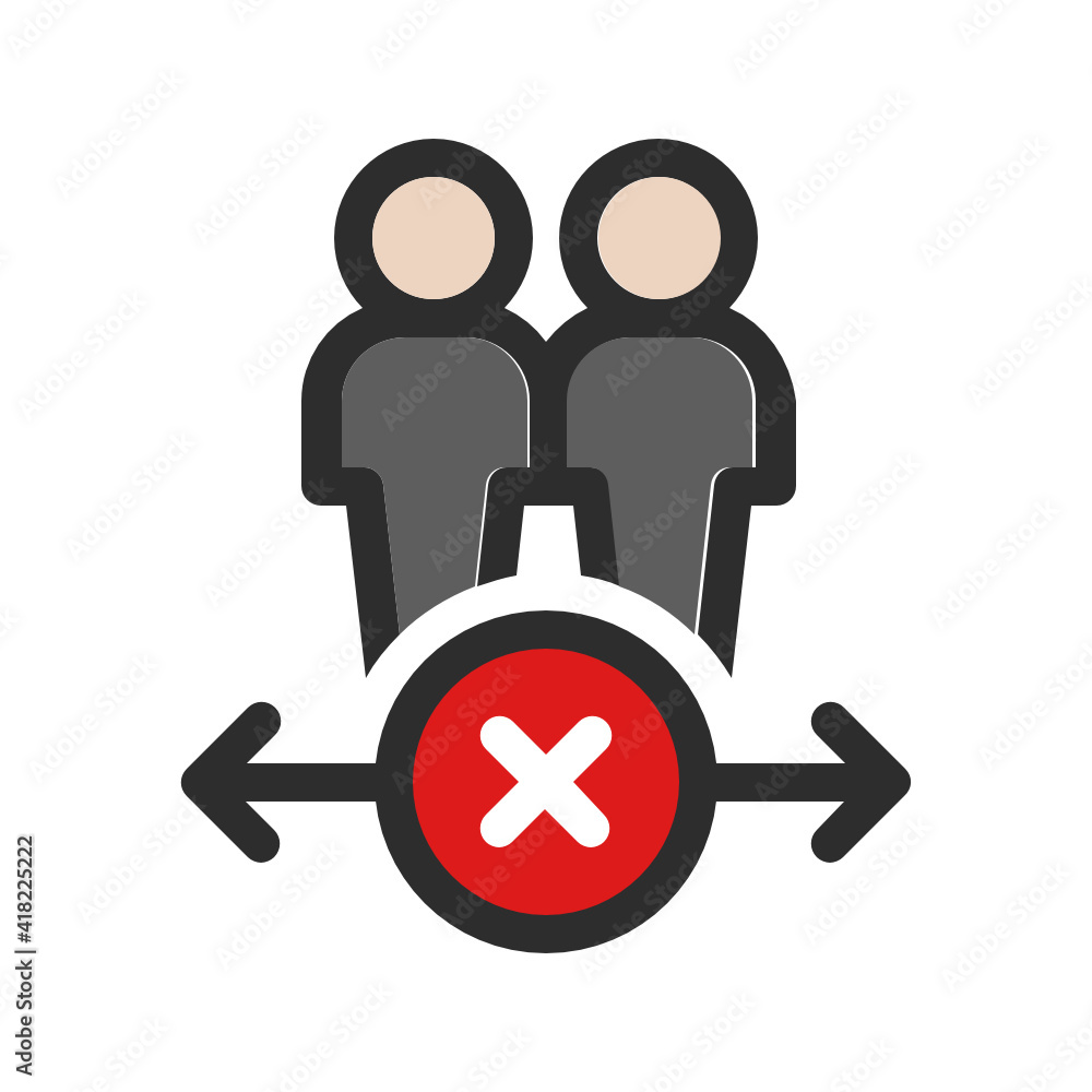 Wrong distance between people, two person standing too close for physical distancing to prevent coronavirus infection vector icon concept Wrong distance between people, two person standing too close for physical distancing to prevent coronavirus infection vector icon concept