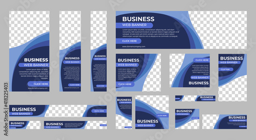 Business banner design web template Set, Horizontal header web banner. Modern blue cover header background for website design, Social Media Cover ads banner, flyer, invitation card