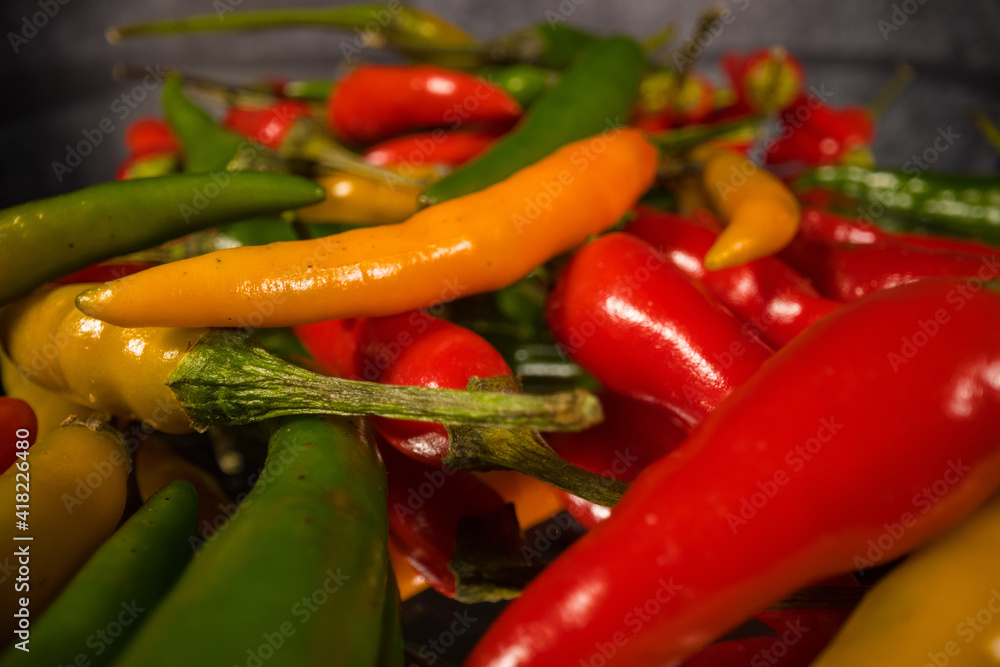 Macro shot over Rawit Chili peppers in close-up - food photography Macro shot over Rawit Chili peppers in close-up - food photography
