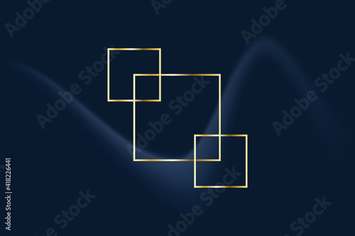 Luxury frame line rectangle golden border and overlapping decoration on crumpled fabric blue dark background. Vector illustration