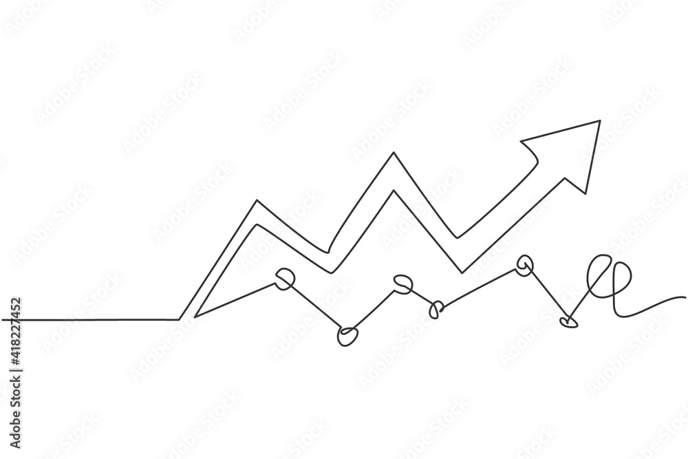 Single one line drawing of increasing profit business graph data. Business financial market growth minimal concept. Modern continuous line draw design graphic vector illustration