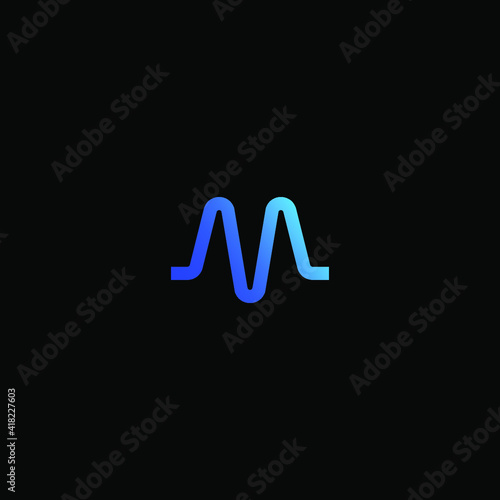 simple letter m wave logo glowing neon symbol